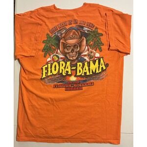 Y2K Mens XL Orange T-Shirt  Florida Alabama Skull Cowboy Grunge Comfort Colors
